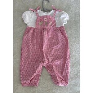 Vintage Mc Baby One Piece 0/3 months Pink White Gingham Overall Romper Jumper Mc